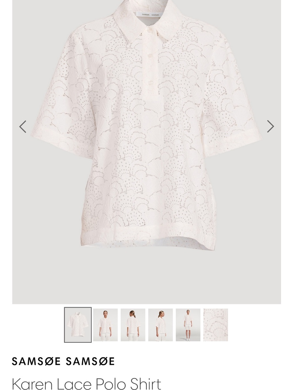 Samsoe White Karen Lace Polo Shirt sz S